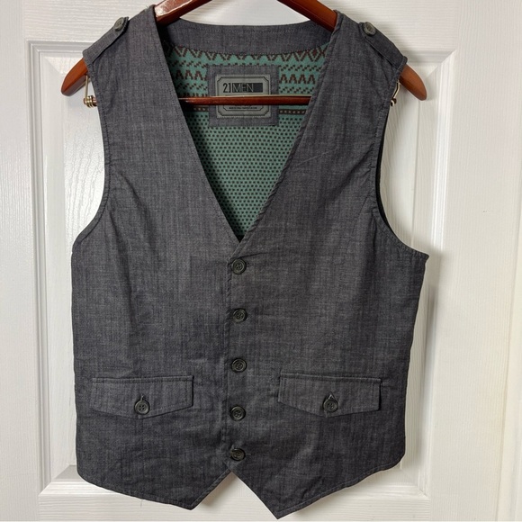 21 Men’s Gray Button-Up Vest size Medium - Picture 1 of 8